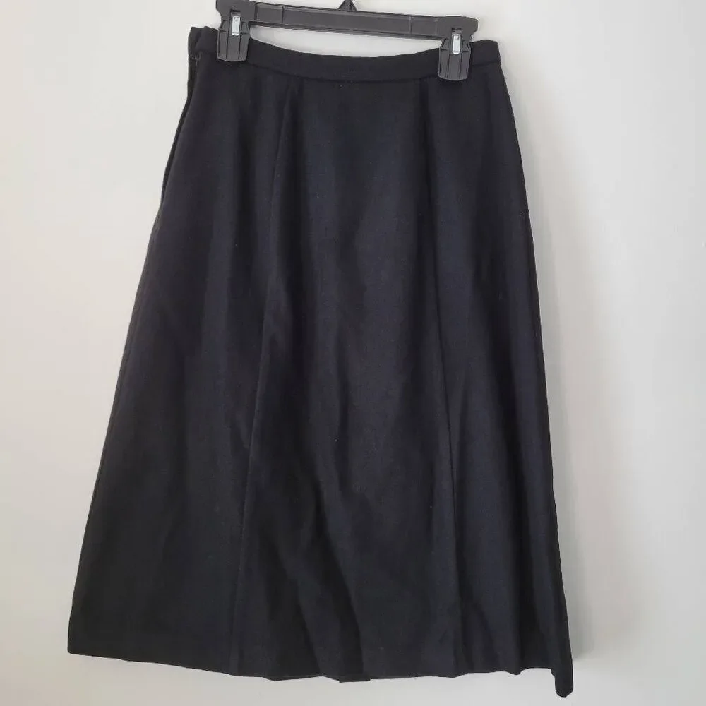 Vintage Hunter Sportswear Black Wool Midi Skirt Size 10 Lined A-Line Classic War